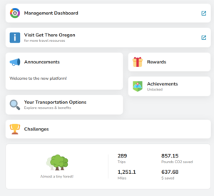 Snapshot of the Get There Connect Dashboard