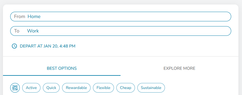 Screenshot of the Get There Connect trip planner.