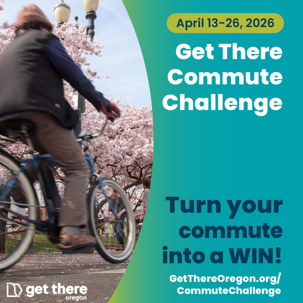 A promotional flyer for the Get There Commute Challenge happening April 13-26, 2026.